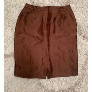 Pencil Skirt 4P kate hill size small 100% silk brown skirt slit
